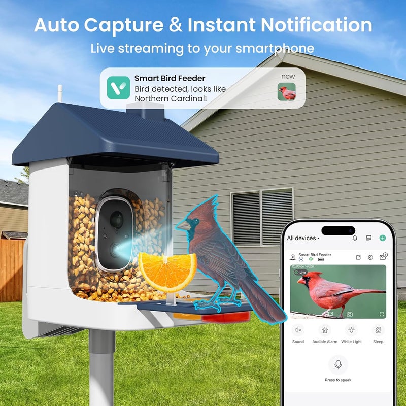 ACCULENZ Smart Bird Feeder with Camera, 1.8L Solar Powered Bird Feeders for Outdoors, 2K AI Identify 10,000+ Birds Species, Birds Feeder Camera IP65 Instant Notification, Ideal Gift for Avian Lovers - Image 3